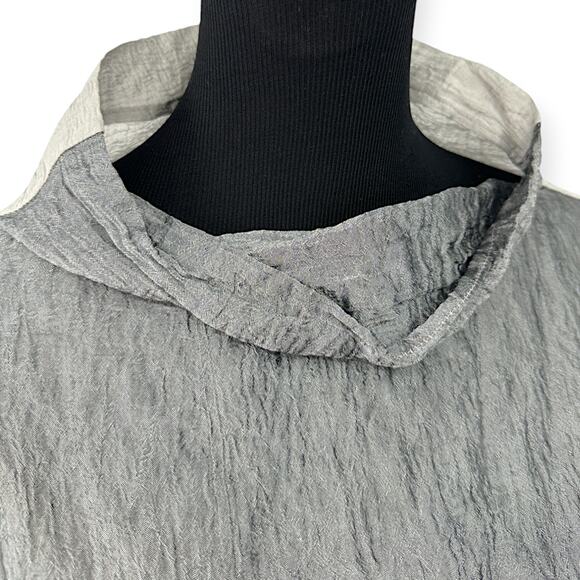 KIYO | M | Crushed Rayon Two-Tone Stainless Cowl Neck Lightweight Pullover Top - Picture 3 of 9